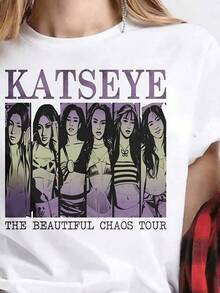 Men's T-Shirts, Men's T-Shirts, Men's T-Shirts, Katseye Beautiful Chaos Tour T-Shirt Sweatshirt For Fans Retro Pop Vibes Graphic Shirt, Men's T-Shirt, Men's T-Shirt, Manfinity Men's Clothing - 白色 - 查看 1
