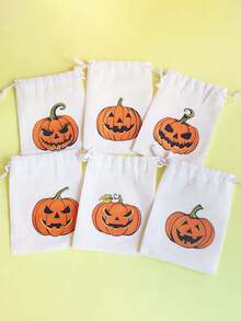 6 pièces Sacs cadeaux en polyester thème Halloween, pochettes à bijoux avec cordon de serrage, convient pour l'emballage de cadeaux, bijoux, petits cadeaux, faveurs de mariage, sacs à bonbons, décoration de table de bonbons de mariage, décoration de salle de mariage et d'arrière-plan, fournitures d'emballage cadeaux, décorations cadeaux d'Halloween - multicolore - Voir 10