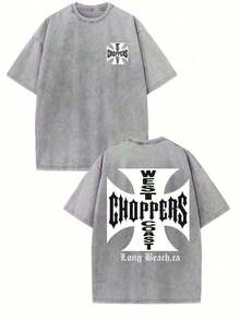 WEST COAST CHOPPERS Men's Retro Streetwear T-Shirt - 230g Washed Cotton, Double-Sided Print, Loose-Fitting Drop-Shoulder Short-Sleeved T-Shirt With A California Long Beach Graphic.Perfect For Casual Summer Wear And As A Gift.High-Quality Fabric, Versatile Printed T-Shirt. - 灰色 - 查看 12