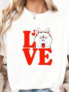 I Love Huskies, Husky Dog T-Shirt, Gift For Husky Lovers, Dog Lover T-Shirt, Siberian Husky T-Shirt, Cute Husky T-Shirt, Dog Owner T-Shirt, 100% Cotton - 白色2 - 查看 7