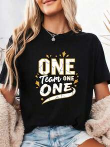 "One Team, One Phrase, One Dream" T-Shirt - Pure Cotton - 黑色3 - 查看 1