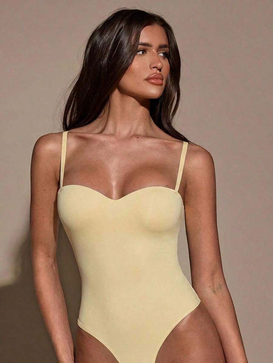 Body de mujer de unicolor casual y ajustado para el uso diario, verano - Amarillo - Ver 1
