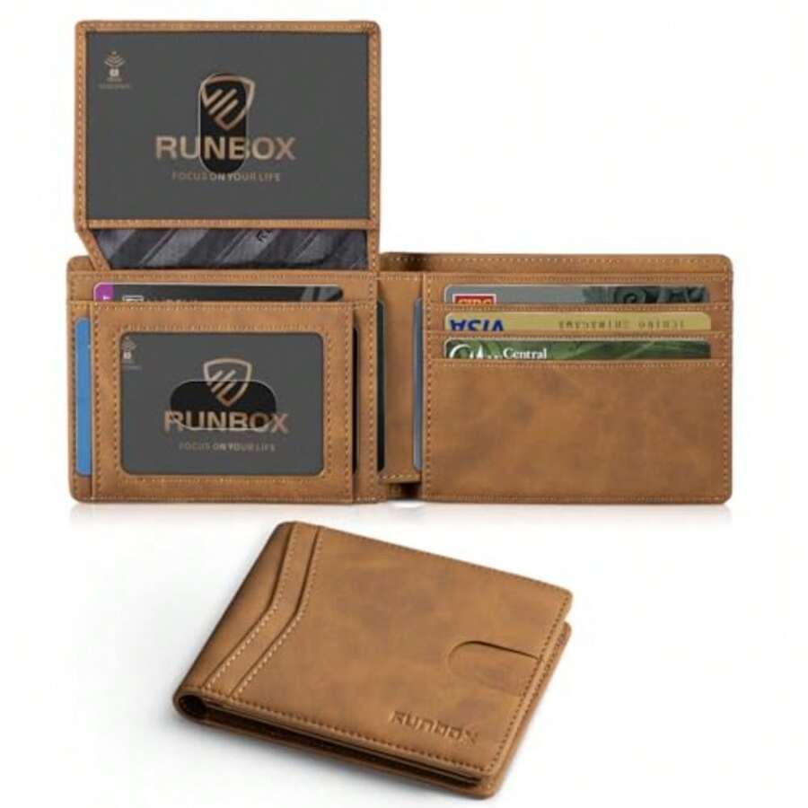 Wallet For Men Slim Rfid Leather 2 ID Window With Gift Box Slim, Rfid, 2 ID Window, With Gift Box, Slim, Rfid - CH YELLOWISH BROWN - View 1