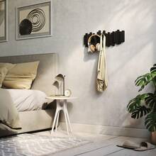 White Space Saving Wall Coat Rack With 5 Retractable Pegs Modern Entryway Hanger Organizer For Clothes Hats Bags - 黑色 - 查看 7