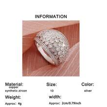 1 pieza Anillo de piedra de circonita cúbica de alta calidad y lujo con diseño estrellado, montura muy elevada, adecuado para ocasiones casuales y formales, regalo ideal para ella - Plateado - Ver 9