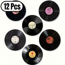 6pcs/Set Vintage Vinyl Record Design Wooden Coasters, Single-Sided Printing, Suitable For Bar, Home Party, Cafe, Office And Housewarming Gift, Home Decor, Office Supplies, Retro Style, Drink Coasters, Kitchen Accessories, Best Gift Choice, Perfect Gift For Holidays, 2D Flat, Available In 1 Set Or 31 Sets, Father's Day Gift - Black - View 10