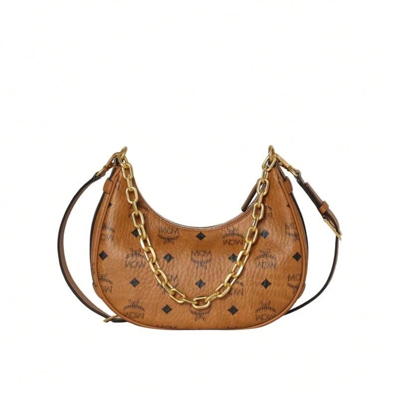 Mcm Aren Logo Embroidered Women's Shoulder Bag - Cognac Color MWHFATA02CO001 - View 1