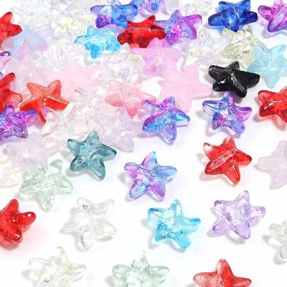 50pcs 15mm Multicolor Glass Starfish Beads - Suitable For DIY Jewelry Making, Earrings And Bracelets - Durable Craft Supplies For Handmade Accessories, Bracelet Components | Iridescent Surface Treatment | Semi-Transparent Material, Beads For Jewelry Making