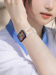 Dây đeo đồng hồ silicon hình chữ cái dễ thương khắc họa tiết cô gái, khóa cài mềm mại, kiểu dáng thể thao, tương thích với Apple Watch 40mm 41mm 42mm 44mm 45mm 46mm 49mm, thời trang thường ngày, phù hợp với Ultra Series 11 10 9 8 7 6 5 4 SE dành cho nam và nữ - Dây đeo đồng hồ Starlight với chữ màu cam - Xem 11