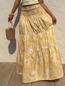 Women's Long Bohemian Print Skirt, Casual For Vacation And Everyday Wear, Spring/Summer - Yellow - View 5