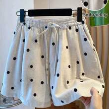 guang zhou mi qian shang mao Everyssa Pantalones cortos de verano de moda, elegantes y casuales con estampado de lunares franceses, con bolsillos, cintura elástica y lazo para mujeres - Café integral - Ver 2