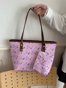 Women's Large Capacity Tote Bag Student Work Commuter Shoulder Handbag - Pink - View 5