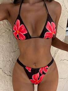 Bộ bikini nữ - Họa tiết hoa retro, hai mảnh, áo ngực tam giác, quần cạp cao xếp ly, đồ bơi gợi cảm cho kỳ nghỉ hè trên bãi biển. - Nhiều màu - Xem 3