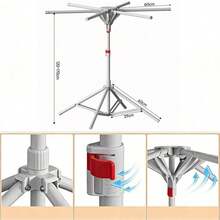 Kleiderständer mit 6 Stangen – 4 Füße, höhenverstellbar von 120 cm bis 170 cm. Zusammenklappbarer, freistehender Kleiderständer, geeignet für Waschküchen, Balkone, Terrassen und Hotelkorridore. Ideal für Zuhause und Hotels. - A - Übersicht 6