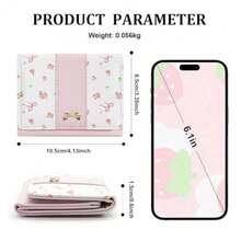 Small Wallet for Women Floral Coquette Bow Cute Wallet Girls Trifold Leather Card Holder Short Purse with ID Window - Azul - Ver 3
