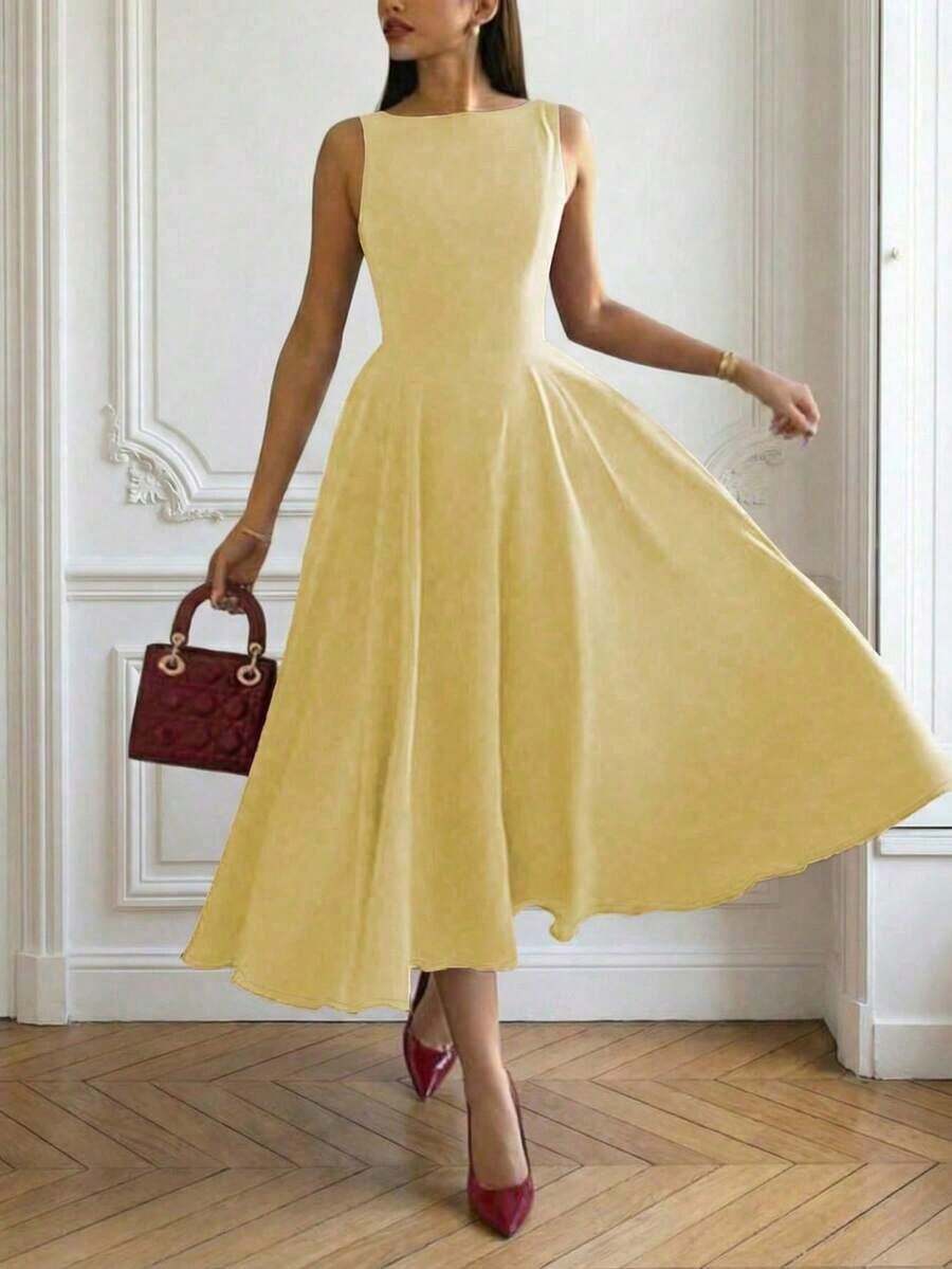 YKhahaElegante vestido maxi romántico francés con espalda descubierta, cintura ceñida y diseño calado, encantador y sexy, adecuado para Navidad, fiestas de vacaciones, citas en verano de color negroYKhaha - Amarillo - Ver 1