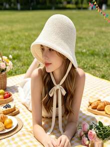 1pc Women's Crochet Bucket Hat, Fashion Neck Protection, Breathable Lightweight Summer Beach Travel Hat - Multiple Styles - View 8