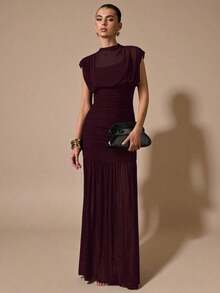 xheSHEIN  Vestido negro envolvente de gasa elegante con pliegues, adecuado para citas románticas, fiestas, eventos formales, vestidos de dama de honor, vestido de verano para mujer, vestido para té, Año Nuevo, Día de San Valentín, vestido mini de cumpleañosxhe - Granada - Ver 6