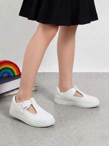 Girls Mary Jane School Uniform Shoes T-Strap Flat Sneakers Comfortable Lightweight Breathable Non-Slip For Toddler Little Kid - 白色 - 查看 4