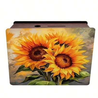 1 Handmade Wooden Sunflower Themed Coin Bank - Comfortable Candlelight Nest Design - Dark Brown Reusable Money Storage Box - Ideal For Home, Office Decor And Gifts