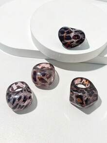 Set de 4 anillos de resina con estampado de leopardo, anillos anchos y gruesos personalizados brillantes, anillos de banda ancha exagerada de estilo Y2K, adecuados para joyas de fiesta de mujer - Multicolor - Ver 5