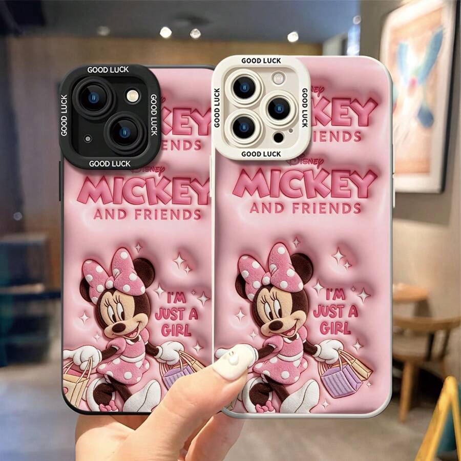 Disney Mickey And Friends Minnie Mouse Phone Case - Inflated Puffy Minnie Protective Case With Pink Polka‑Dot Outfit And Shopping Bags, Soft Pink Background With Raised Lettering And Sparkle Accents, Compatible With IPhone 17, 16, 15, 14, 13, 12, 11 Pro Series And Galaxy S22, S23, S24, S25 Models, Ideal For Birthdays, Holidays, Anniversaries, Graduation Gifts, Or Any Special Occasion To Surprise Family, Friends, Classmates, And Loved Ones. - trắng - Xem 1