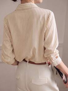 YUXIN Spring/Autumn New Loose Fashion Blue Striped Elegant Long Sleeve Shirt, Stylish Design For Work/Commute, Slimming & Versatile Blouse - Apricot - View 3