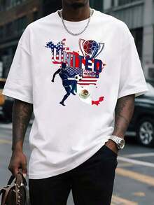 100% Cotton Printed T-Shirt. The Print Shows The Unity Between Countries Represented By A Football Player Connecting The Flags And Celebrating The Global Sporting Spirit. Men's World Cup T-Shirt. Ideal For Everyday Wear. - 白色 - 查看 1