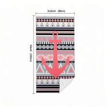 Red And White Striped Three-Color Anchor Printed Beach Bath Towels, Retro Navy Style Bath Towels, Nautical Color Block Anchor Pattern Bath Towels, Quick-Drying, Absorbent And Sand-Proof, Large Size, Light And Portable - D - View 9