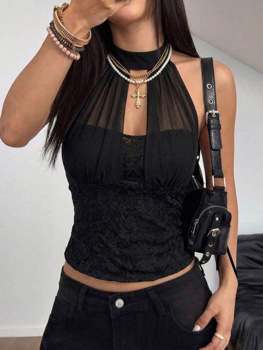 Nueva camiseta de tirantes con escote halter y espalda descubierta, ajuste ceñido, con relleno en el pecho