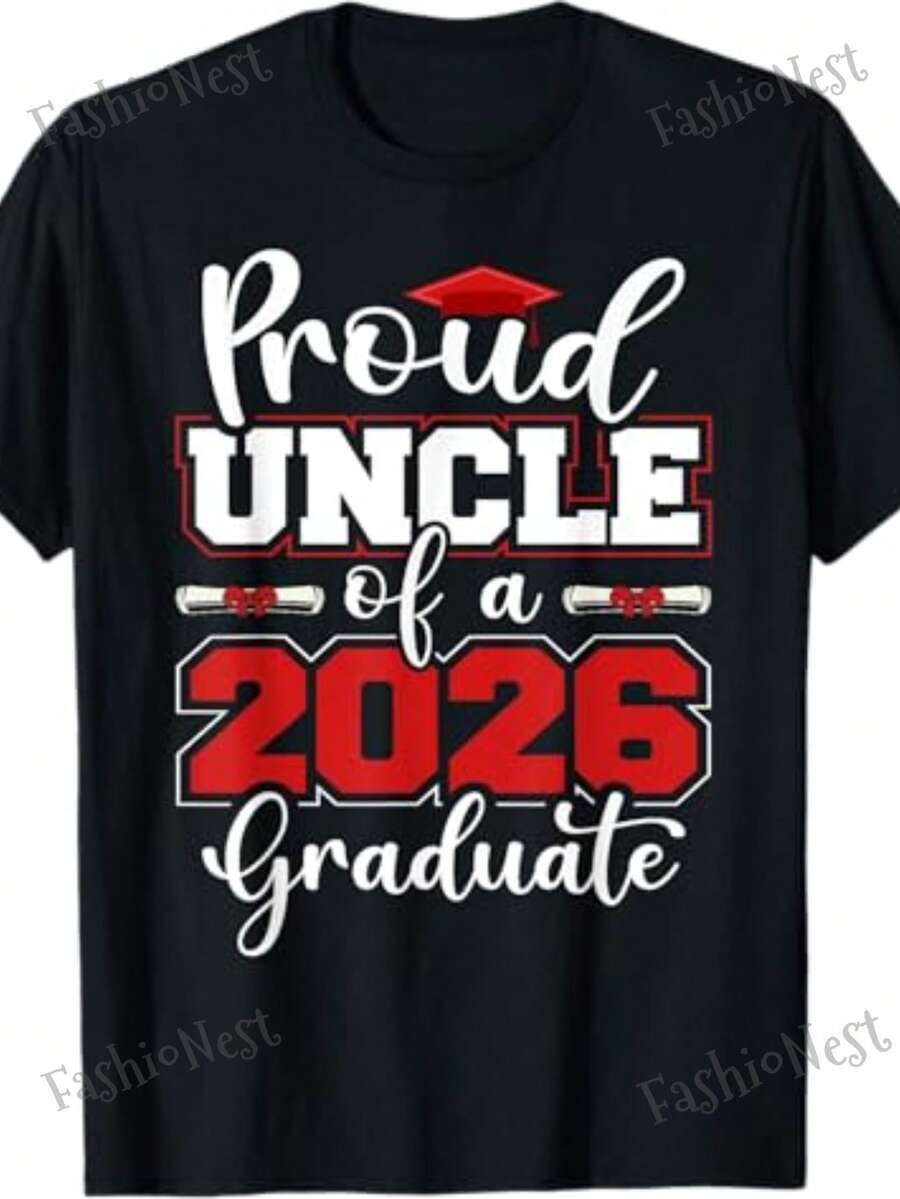 T-Shirt For Family Members Of The Class Of 2026 - Proud Uncle/Brother T-Shirt For A Class Of 2026 Graduate - 100% Cotton, Comfortable Fit, Crew Neck, Short Sleeve - Unisex Sizes For Men And Women - Graduation Celebration Apparel - 酒紅色 - 查看 1