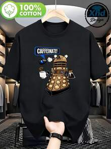 Men's Dalek Coffee Cup T-Shirt With Caffeine, Comfortable And Versatile, Casual Outdoor Short Sleeve - 黑色 - 查看 1