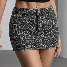 Nana's Women's Clothing Store  ICON Minifalda vaquera sexy con estampado de leopardo para mujer, verano - Multicolor - Ver 2