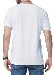Men's Short Sleeve Letter Print T-Shirt - Casual Crew Neck Breathable Top, Summer Short Sleeve Clothing For Warm Climates, Machine Washable And Dry Cleanable, Versatile For Casual Or Semi-Casual Outfits - In Stock ( ) - 白色 - 查看 2