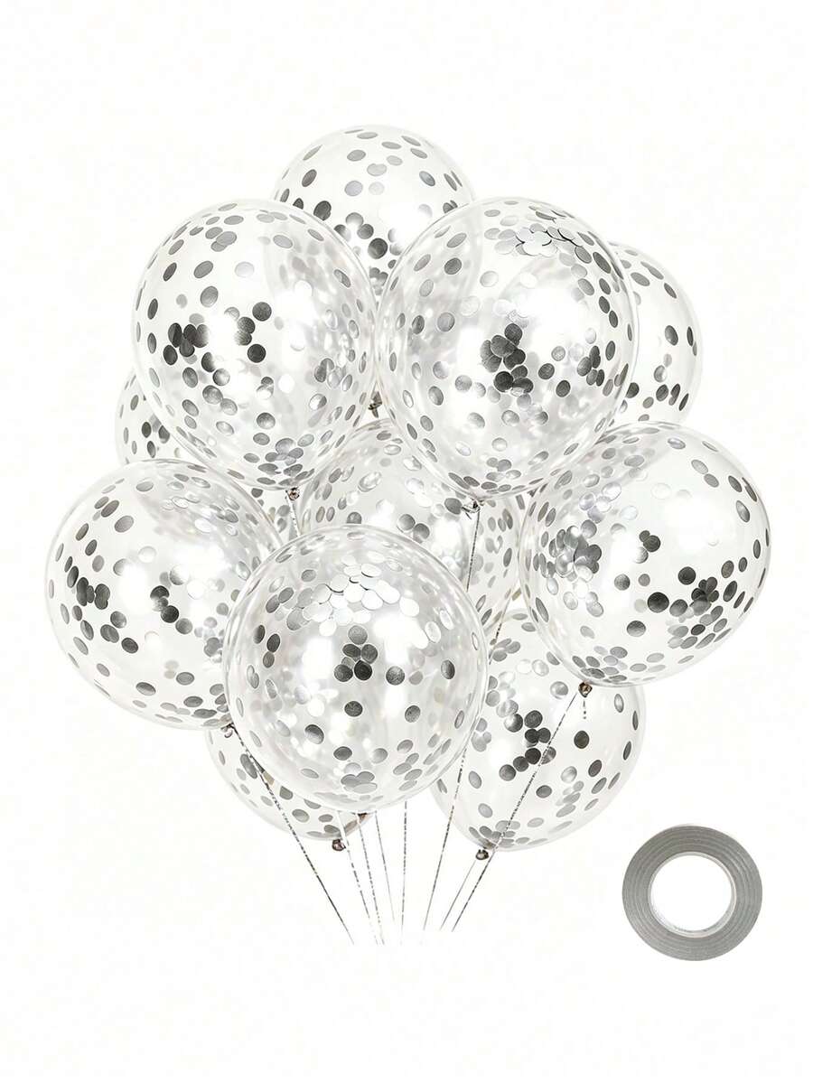 21/51/92 Silber Glitzer Ballon Set, 12 Zoll/30,48cm Silber Aluminiumfolie Konfetti Ballons, inklusive Bänder, geeignet für Geburtstage, Hochzeiten, Valentinstag Jahrestage, Singles, Abschlussfeiern, Weihnachtsthemen Party Dekorationen - Silber - Übersicht 1