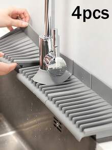 (4/3/2/1pc Set Available) Flexible Spliceable Drainage Mat/Faucet Splash Guard - Specifically Designed For Sinks, Non-Slip, Quick-Drying, Effectively Protects Bathroom And Kitchen Sink Areas. Easy-To-Clean Surface, Fits Single-Hole Faucets, Suitable For Kitchen And Bathroom Vanities. - View 9