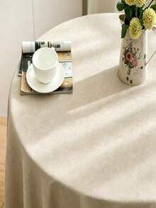 1pc Round Polyester Tablecloth, Suitable For Dining Table, Coffee Table, Tabletop Decoration, Wedding Banquet, Birthday Party, Home Decor, Outdoor - Beige - View 3