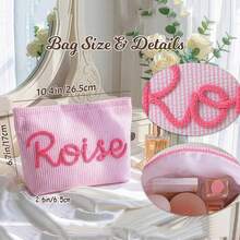 Túi mỹ phẩm vải voan bong bóng tùy chỉnh, túi du lịch, túi đựng đồ vệ sinh cá nhân tên chenille cá nhân hóa, túi đi biển mùa hè, túi đựng đồ trang điểm quà tặng cho bạn gái - Nhiều màu - Xem 6