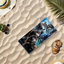 1pc Wolf Pattern Beach Towel, Super Soft & Quick Dry Microfiber Towel, Suitable For Beach, Pool, Shower, Yoga, Fitness, Camping - Vintage Style Outdoor Multipurpose Accessory - A - View 4