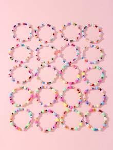 10pcs/Set Girls Colorful Glass Bead Bracelet & Bangle Jewelry Set, Suitable For Holiday Party, School, Daily Wear, Random Color Beads - Multicolor - View 9