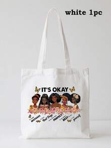 1 pieza Conjunto de bolsa con cita inspiradora blanca, bolso de mano + bolsa con "ESTÁ BIEN cometer errores, sé tú mismo" y 5 diseños de mujeres, bolsa de maquillaje con estampado floral para viajes, gimnasio, motivación diaria, conjunto de regalo inspirador para mujeres - multicolor - Ver 12