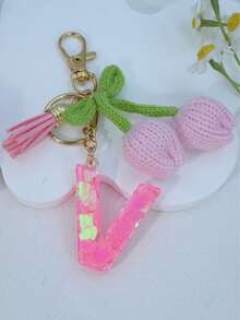 Initial Heart Keychain, Tulip Tassel Bag/Car Key Chain, Cute Accessory Gift For Friends, Mom, Teacher, Birthday - Pink - View 20