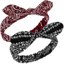 Hicarer Bandana Knot Headbands Retro Print Headbands Paisley Print Headband Headwrap For Girls And Women,Negro - Negro, rojo oscuro - Ver 1
