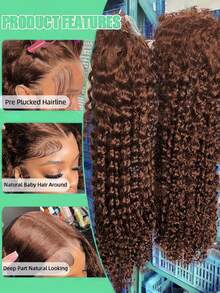 Uveous 200% Density Kinky Curly Lace Front Wigs Human Hair 13x4 Chocolate Brown HD Transparent Lace Front Wigs Human Hair For Women With Baby Hair Chocolate Jerry Curly Lace Frontal Wig - S4# - 查看 4