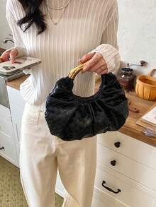 Fashionable Minimalist Pleated Cloud Handbag, Versatile Shoulder/Underarm Bag - Black - View 3