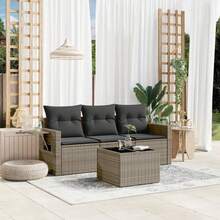 4-teiliges Gartensofa-Set mit Kissen, Kunstrattan, grau - A - Übersicht 1