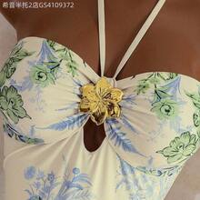 Soqi Women's Clothing Bonvoyette 2 piezas Nuevo mono de mujer con cuello halter y estampado de posicionamiento, con falda larga de malla, traje de baño elegante y sexy de una sola pieza para fiesta minimalista de resort - Multicolor - Ver 6