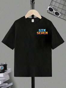GraphicGems Boys' Basic Short Sleeve T-Shirt, Casual, Elegant, Creative, Personalized, Refreshing, Chic, Minimalist, Cool Style, With Digit 67 Football Graphic Print, Comfortable Clothing For Daily Wear, Cozy Summer And Autumn Styles, Suitable For 7 Year Olds, Graphic Clothing For Boys, Hip Hop Clothing For Boys. - 灰色 - 查看 3