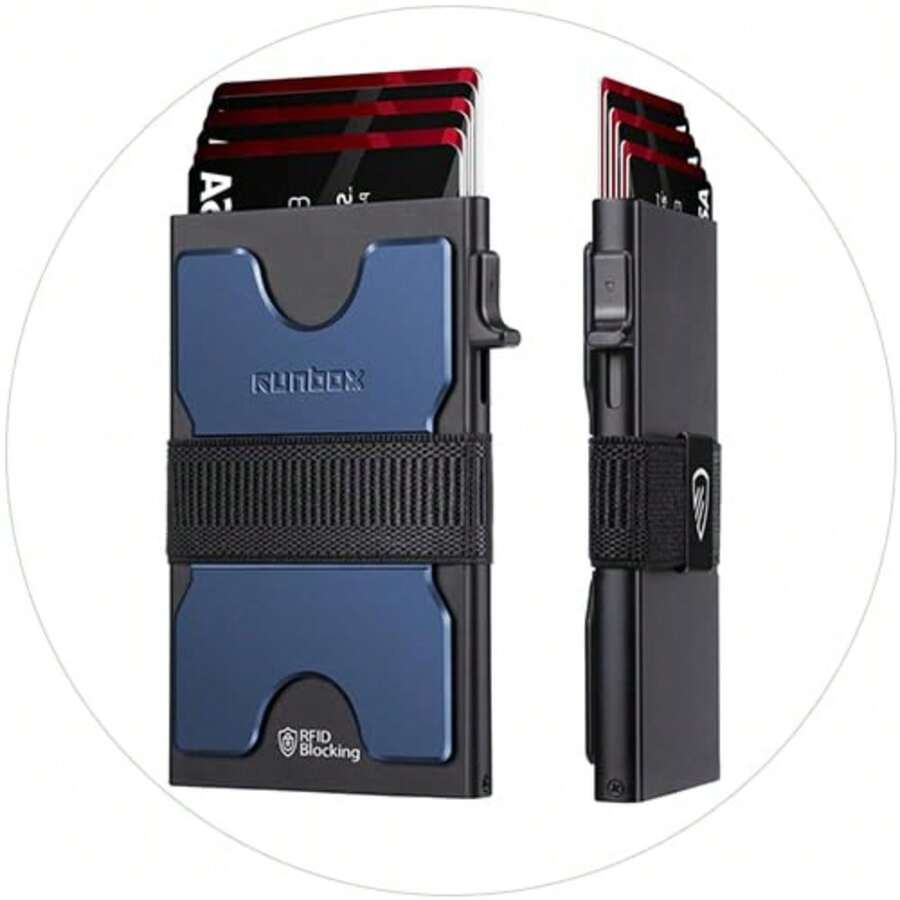 Slim Card Holder Wallet For Men, Minimalist RFID Blocking Wallet With Pop-Up Function, Ultra-Thin Design, Metal Business Card Cases Holds 6+6 Cards, Gifts For Men, Men's Accessories - 霧面海軍藍 - 查看 1