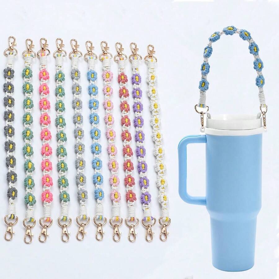 Handmade Woven Daisy Water Bottle Rope, Cute Flower Water Bottle Strap, Water Bottle Rope, Silicone Cup Sleeve Ring - Multicolor - View 1